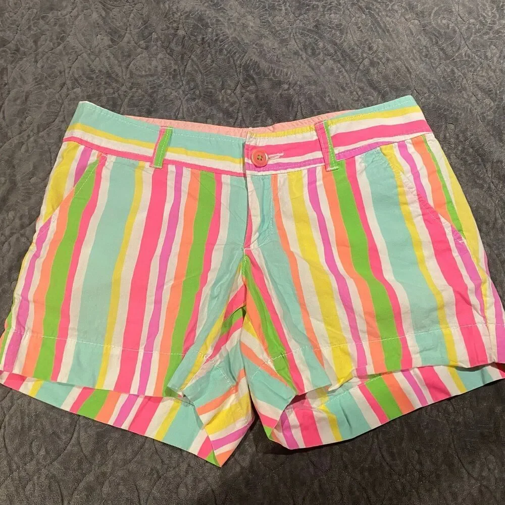 Lilly Pulitzer Callahan Cotton Stripe Neon Rainbow Shorts Women's Size 2